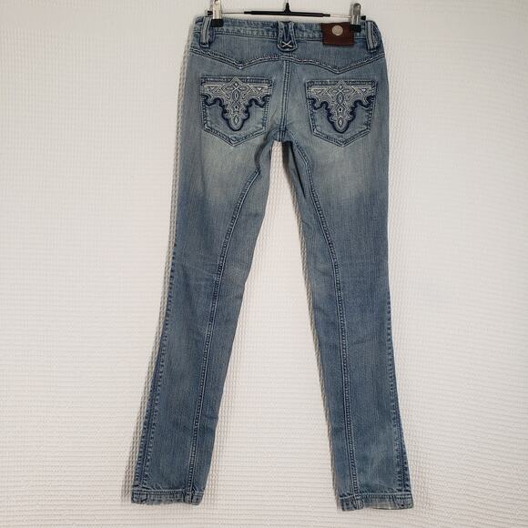 Antik Denim Jeans Womens 26 Blue Low Rise Skinny Embroidered Button Fly Western - Picture 2 of 16